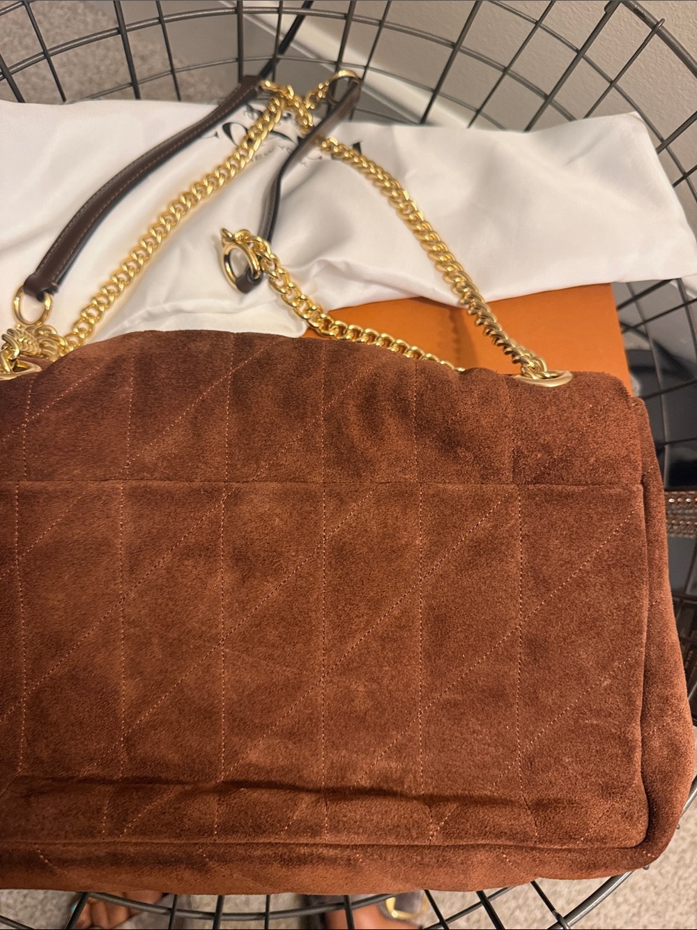 Coach Brown Suede Shoulder Bag with Gold Hardware - Picture 3 of 6